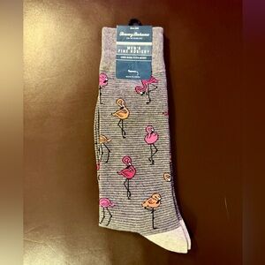 NWT Tommy Bahama Men’s Gray Striped Pima Cotton Socks with Flamingos